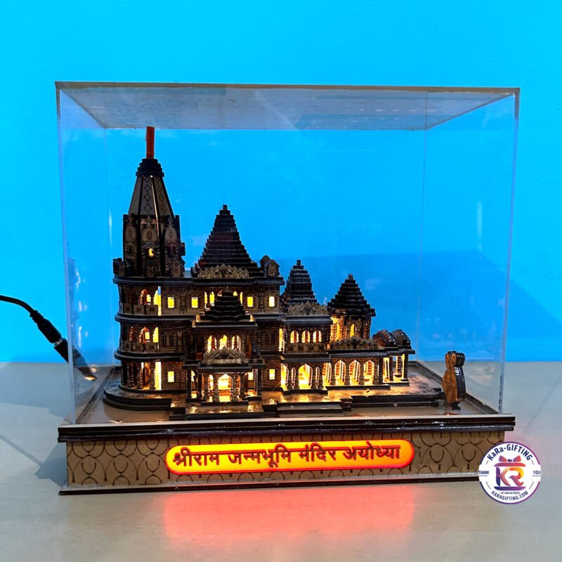 Ram Mandir Model with Light in glass cover