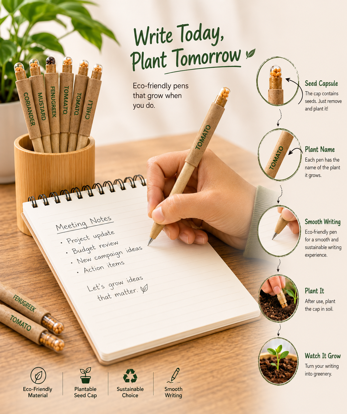 plantable seed pen eco friendly sustainable green gift personalized customized pen seed pencil