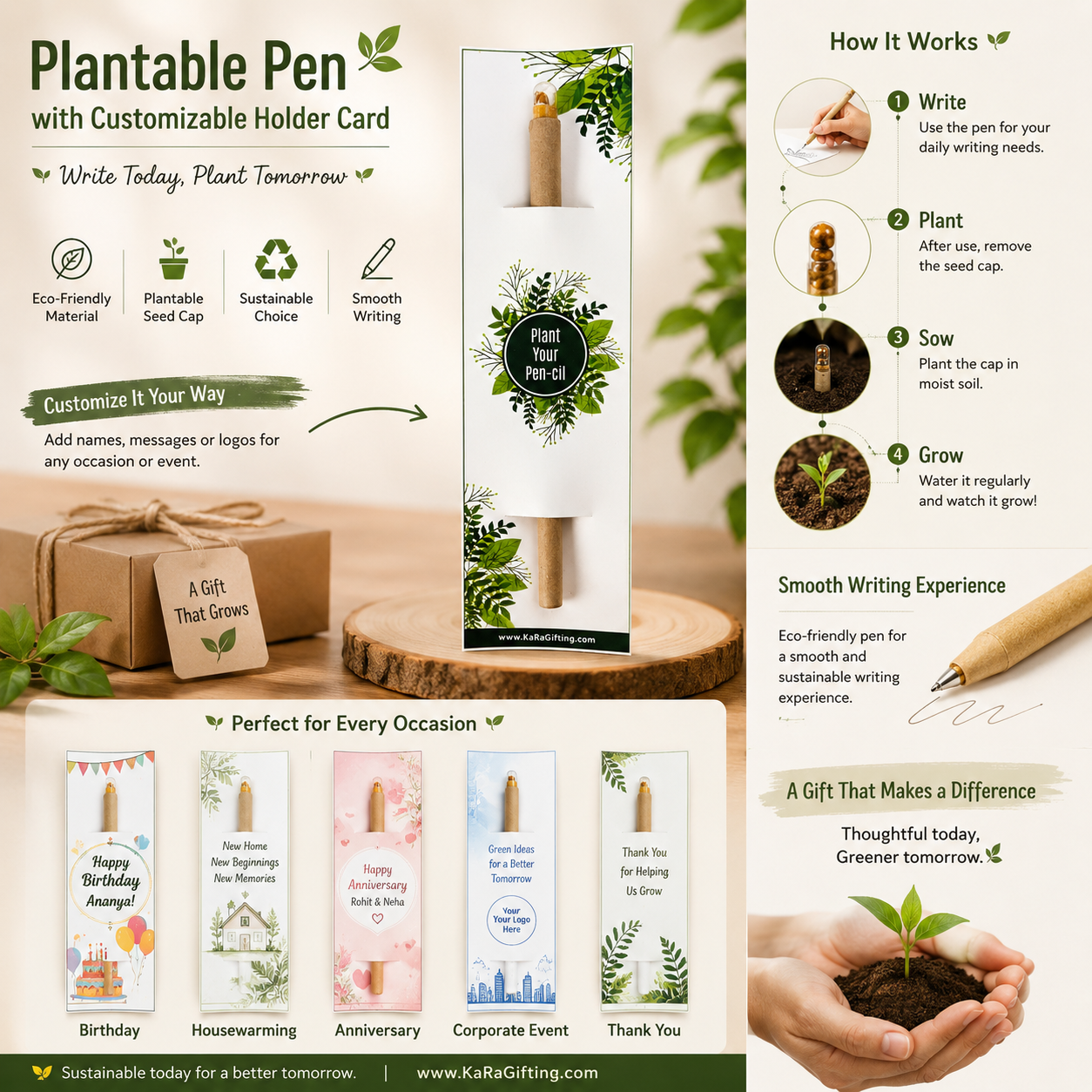 plantable seed pen eco friendly sustainable green gift personalized customized pen seed pencil